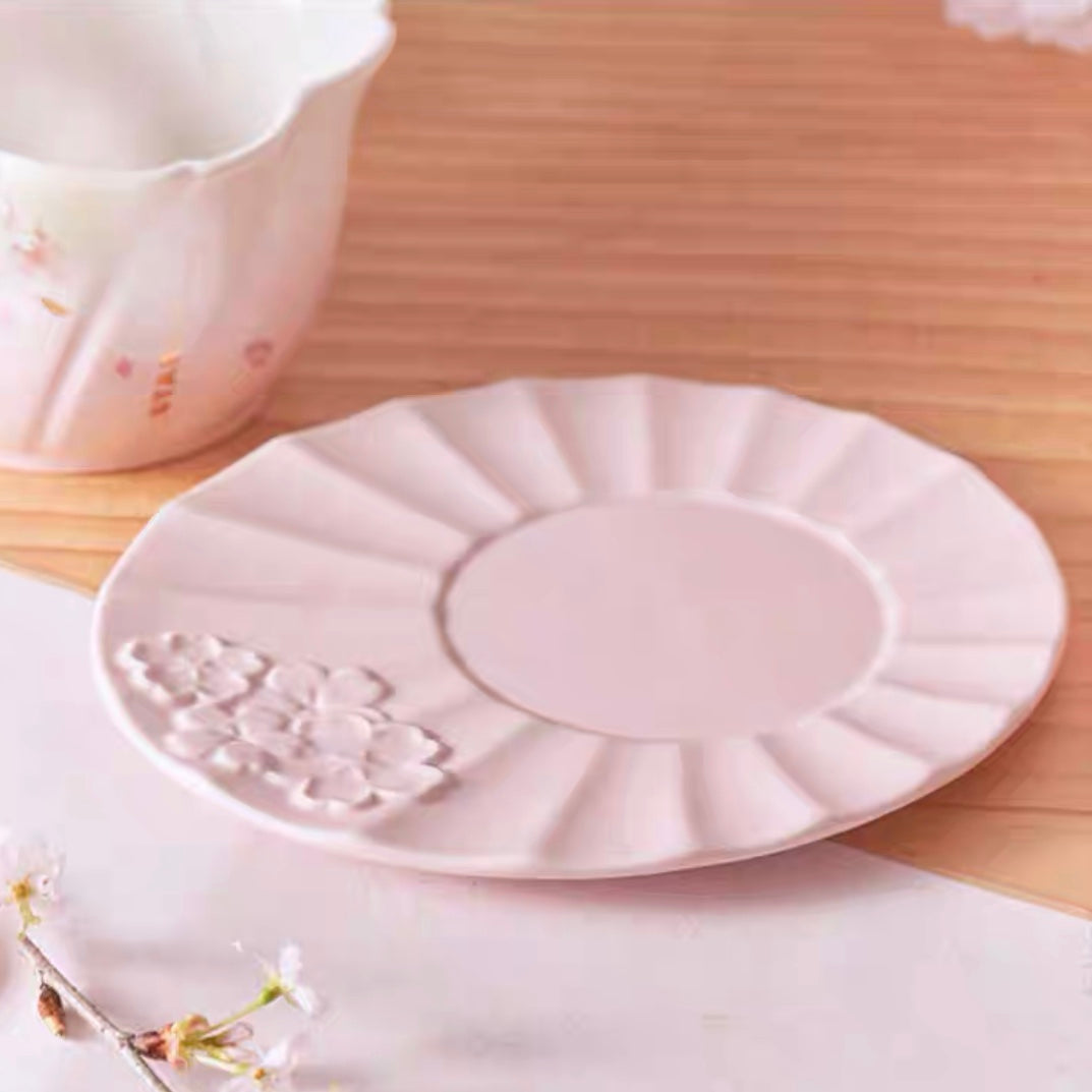 Starbucks China 2022 Sakura Season 355ml pink sakura petal ceramics mug with ceramics plate
