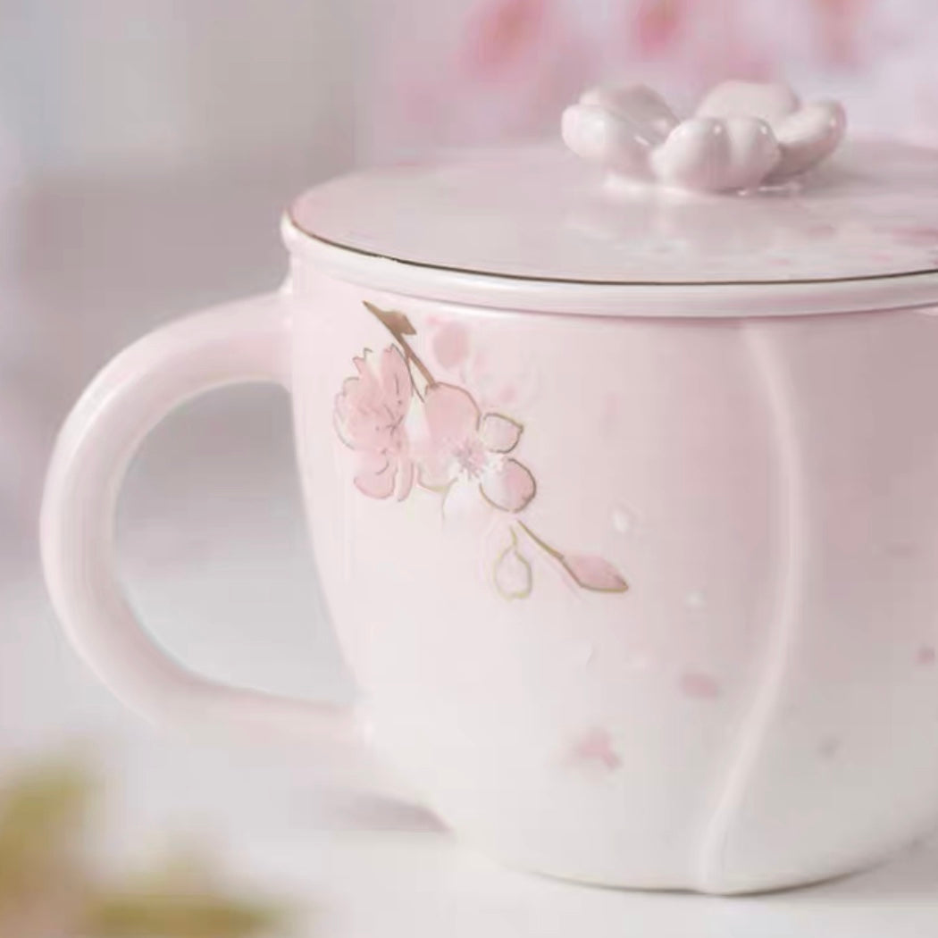 Starbucks China 2022 Sakura Season 380ml pink ceramics mug with sakura ceramics cover