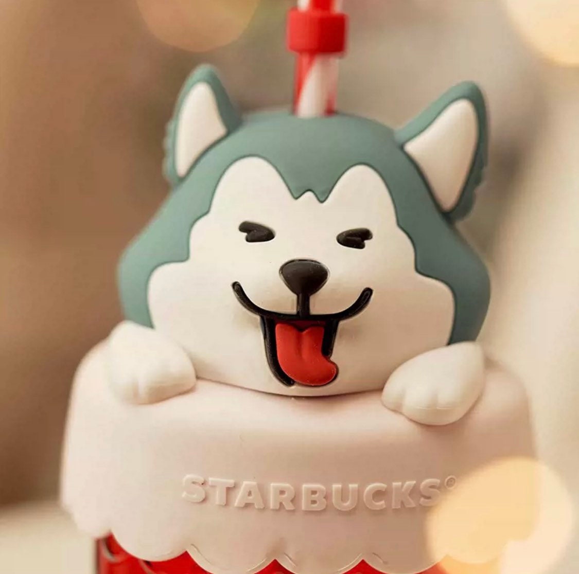 Starbucks China 600ml 2021 Christmas Husky socks glass cup with straw