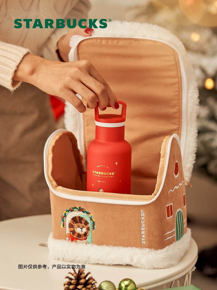 Starbucks China 355ml 2021 Christmas red lion vacuum cup with snowhouse bag