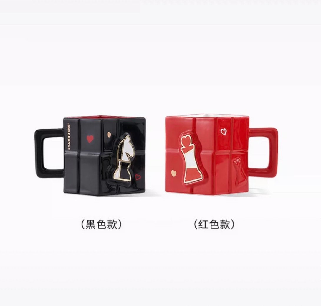 Starbucks China 414ml Valentine‘s Day chess series red&black chess checkerboard stamp ceramics mug